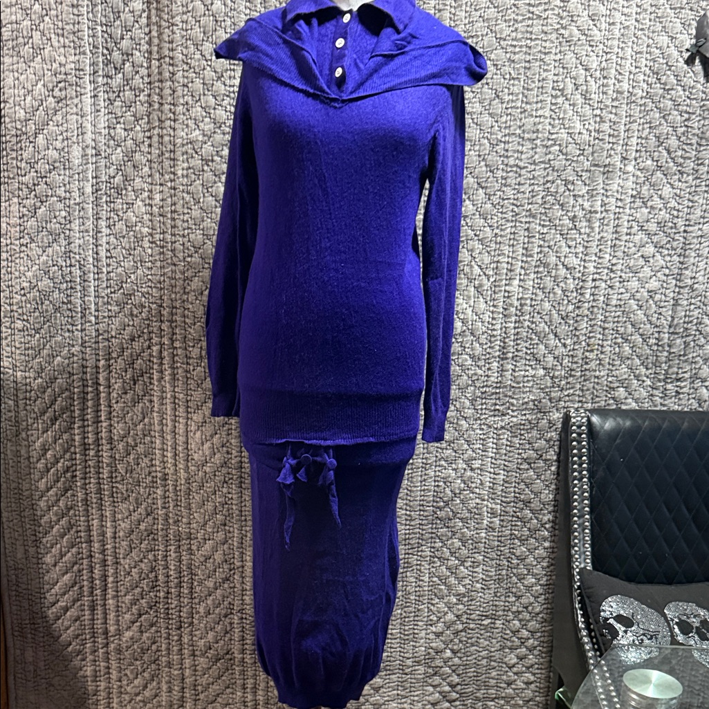 Elegant Purple Maxi Dress 100-% Cashmere 2 Tones Purple.One Of The Kind Unique.